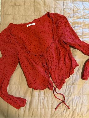 Reformation Red with Black Polka Dot Tie-Front  Top